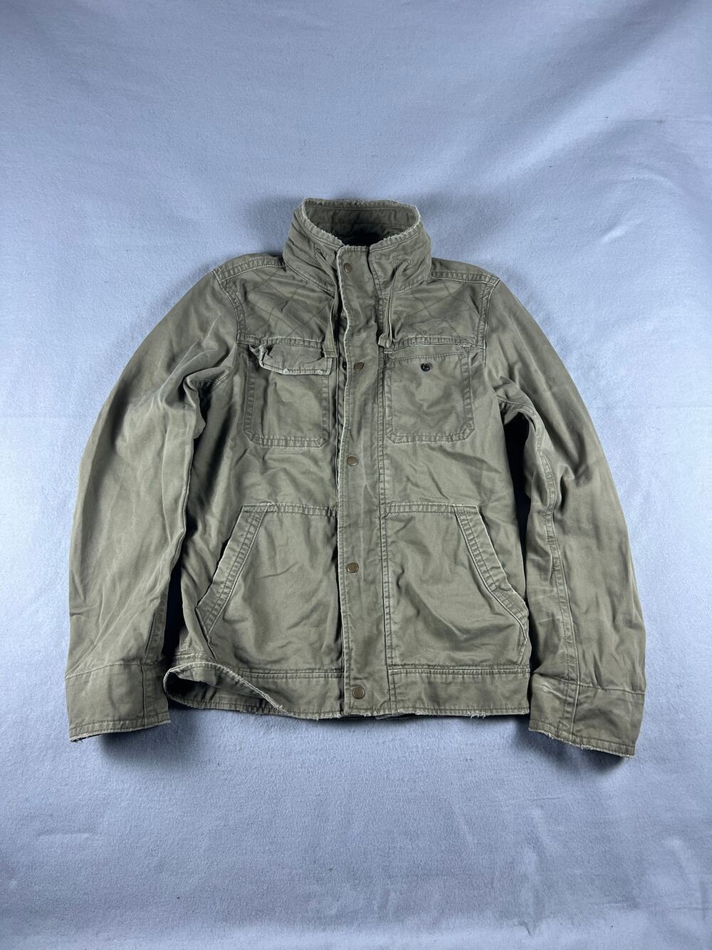 Hollister La Jolla Field Jacket Men L Green Utility Military Coat Distressed Y2K